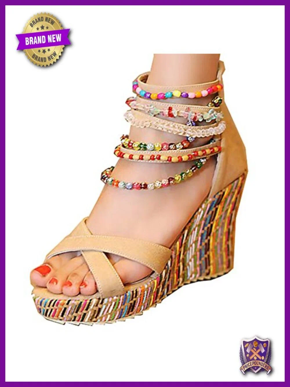 Wedge Sandals With Pearls Across The Top Platform High Heels